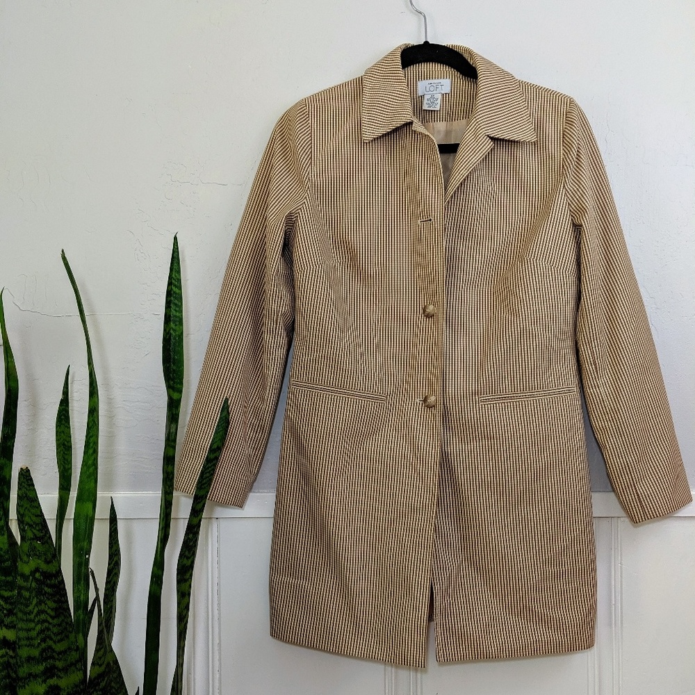 LOFT Plaid Check Camel Trench Coat